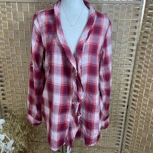 Sundance Red Plaid Button-Front Lightweight Flannel Shirt Size M